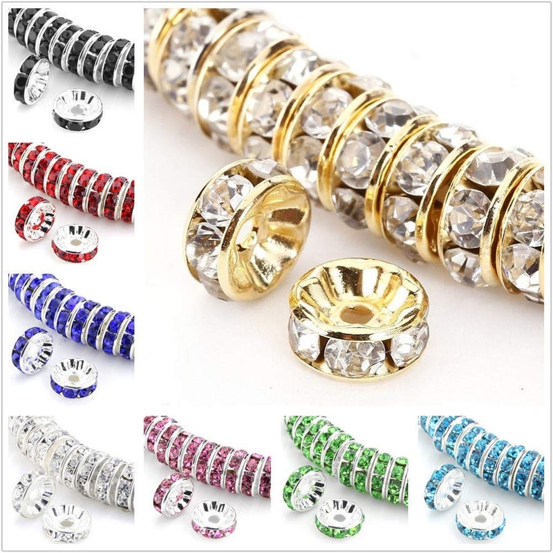 Allb 100Pcs Rondelle Spacer Beads 8mm Silver Plated Czech Crystal Rhinestone for Jewelry Making Loose Beads for Bracelets - Image 2